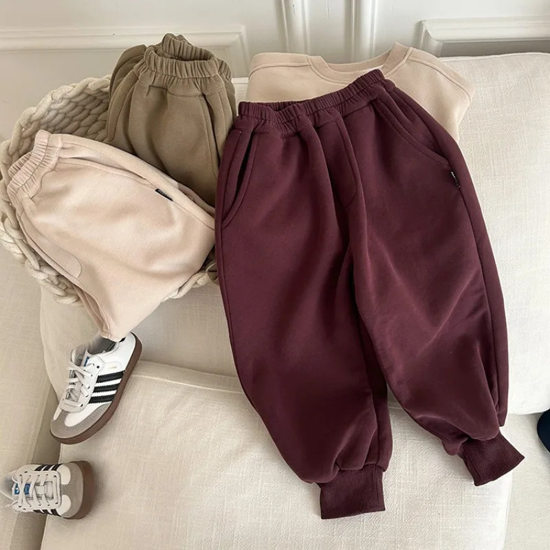 Autumn Winter Kids clothing set solid color loose sports outfit sweatshirts And pants 2pcs boys and girls clothes sets 241213