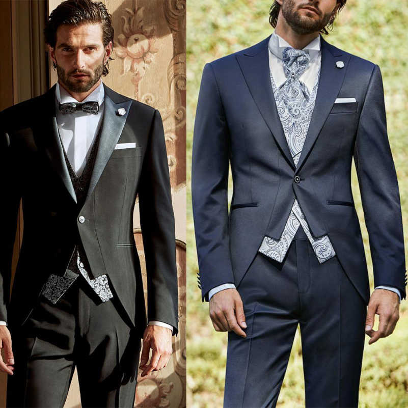 Handsome New Fashion 3-Pieces Wedding Tuxedos Men Suits Peaked Lapel Jacket One Button Single Breasted Solid Color Customized Pockets Bridegroom (Coat