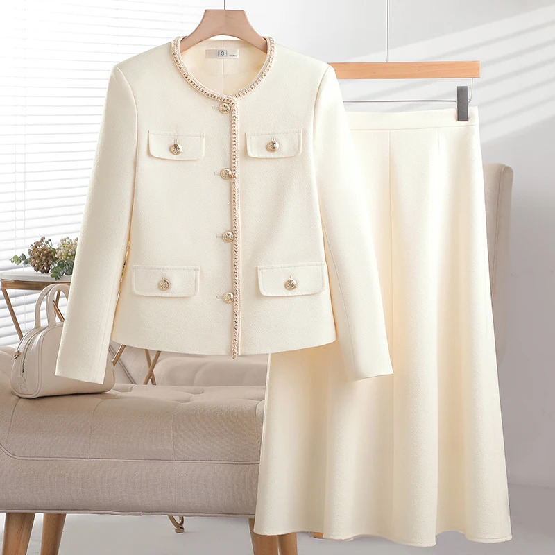 Women Autumn Winter Suit French Elegant Goddess Fashion Button Blazer Coat And High Waist Long Skirt Two Piece Set Chic 241211