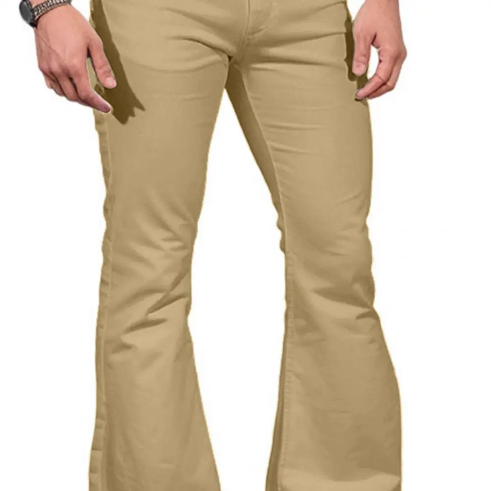 Retro jeans mens pants denim fashionable flange solid color elastic ultrathin fit mid rise bell bottoms 241211