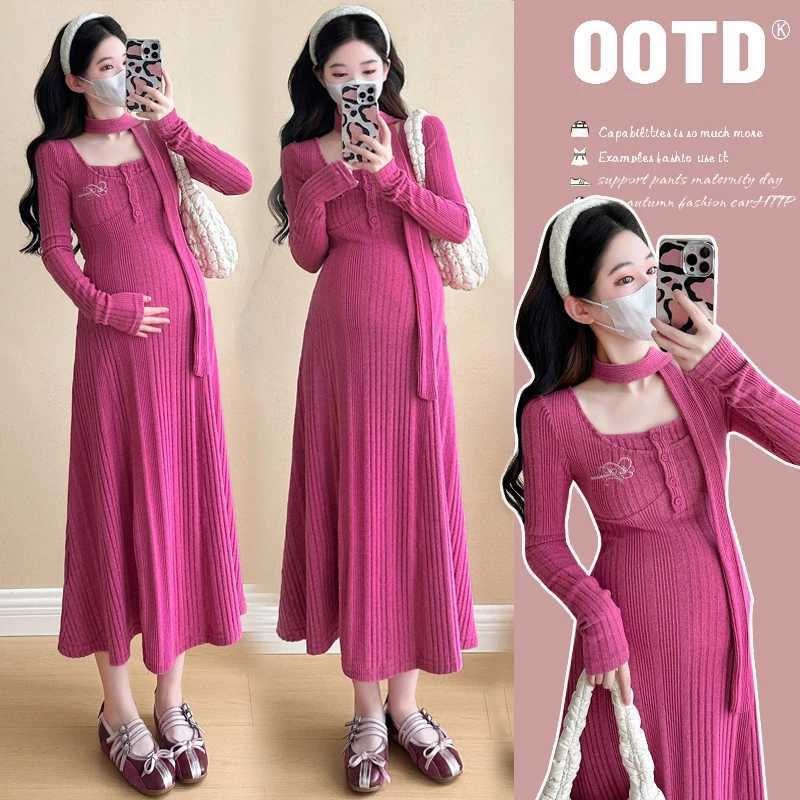 Winter Long sleeve square collar pregnant women knitting dress high waist long sleeve materni dress new year par dress niceXJ241213