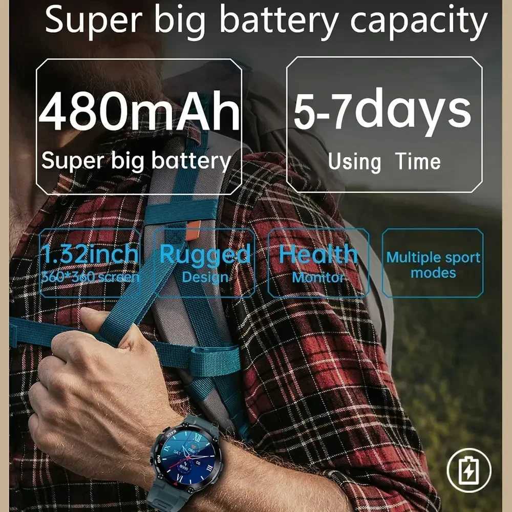 High Quality Military GPS Smart Watch Men HD Screen Heart Rate IP68 Waterproof Sports SmartWatch For Android IOS K37 Fitness Tracker O241213