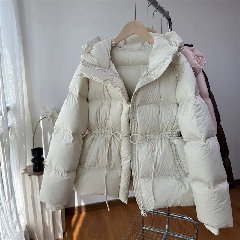 Winter brushed lace chiffon womens warm down jacket hooded inflatable Parkas highquality cotton padded 241212