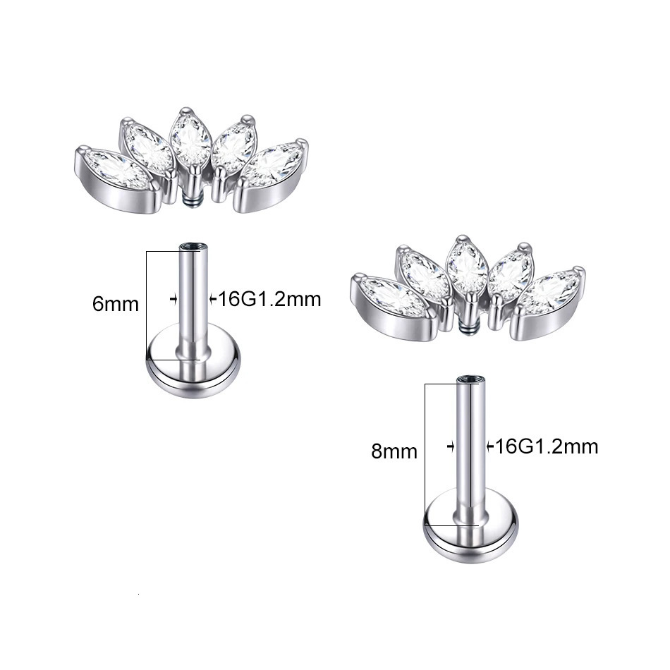 1Pc G23 Crystal Labret Stud Lip Ring Internal Thread Zircon Ear Cartilage Tragus Helix Daith Earring Body Jewelry 16G 241214