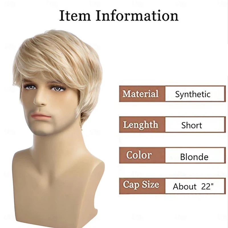 HAIRJOY Mens Wig Short Blonde Wig Short Layered Synthetic Hair for Male Cosplay Anime Halloween Wig 241213