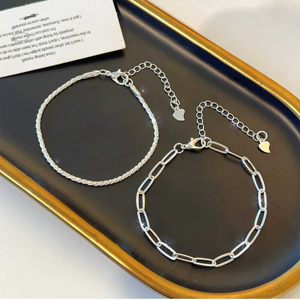 Stainl Steel Fashion Simple Shiny Chain Bracelet for Women Minimalist Adjustable Charm Bracelet Wedding Party Jewelry GiftsXJ241214