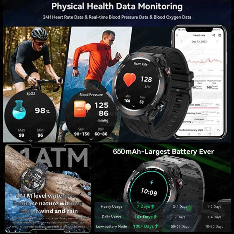 Suitable for Sport Smart Bracelet Mens Watch 1.85 AMOLED SCREEn Gps Compass Altimeter Waterproof BT Call New Smart Watch O250306