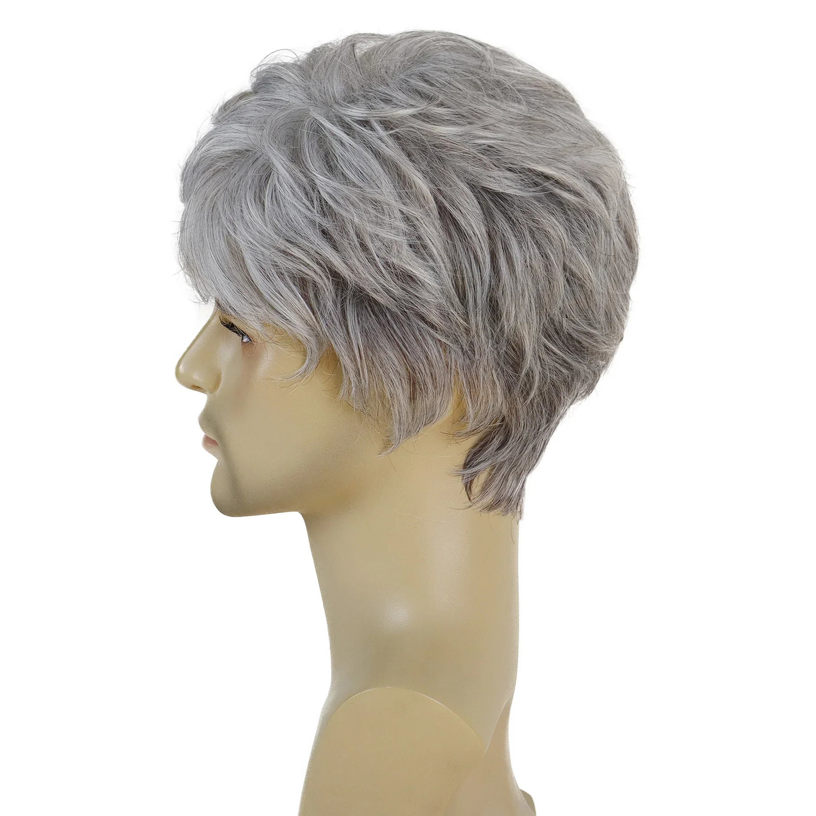 Synthetic Hair Ombre Gray and White Wigs for Men Short Haircuts Natural Curly Wig with Bangs Cos Student Hairstyle Male Cospaly 241213