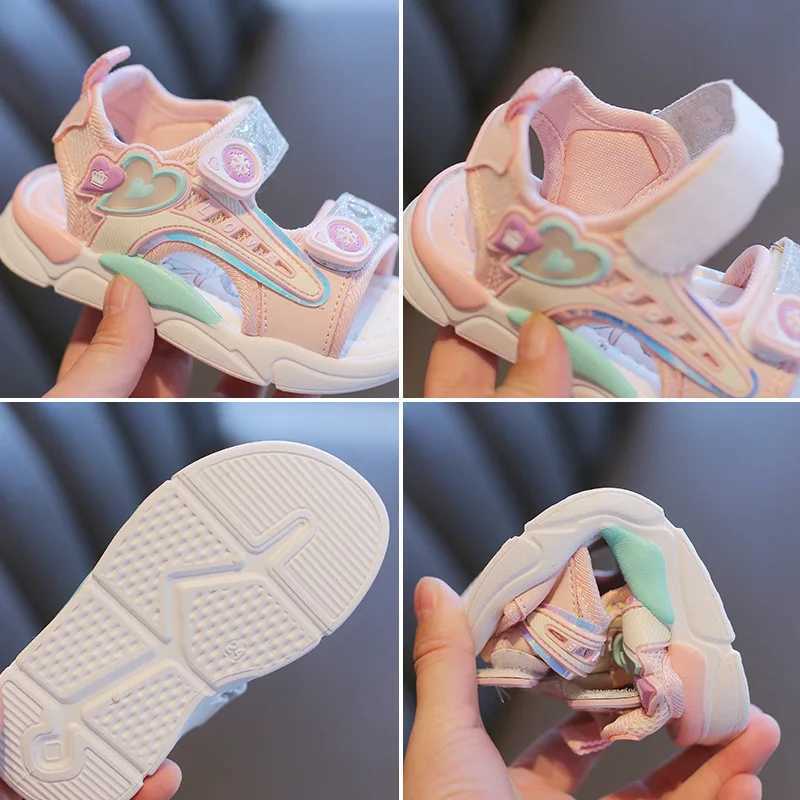 Sandals Sandalias Princess Sandals Summer New Cartoon Girl Shoe Soft Sole Baby Sandals Fashion Beach Shoe Flat Sandals Kid Shoe H241213