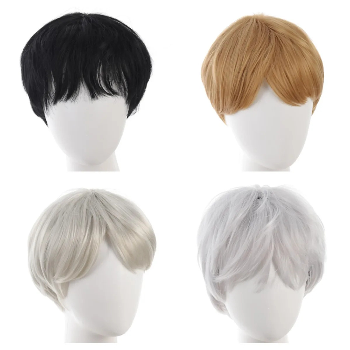 Synthetic wigs for men broken cap 10cm short straight hair slightly curly silver white wig ponytail cosplay christmas gifts 241213