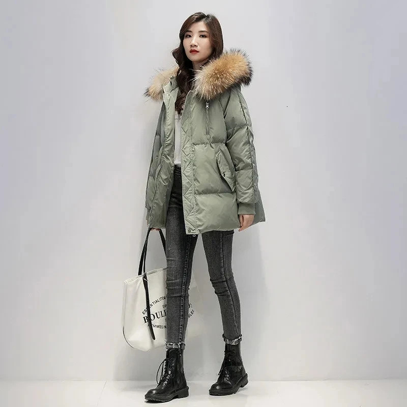 S3XL 2024 Down Apron Womens Winter Short Loose Jacket Korean Big Fur Collar Park 241212
