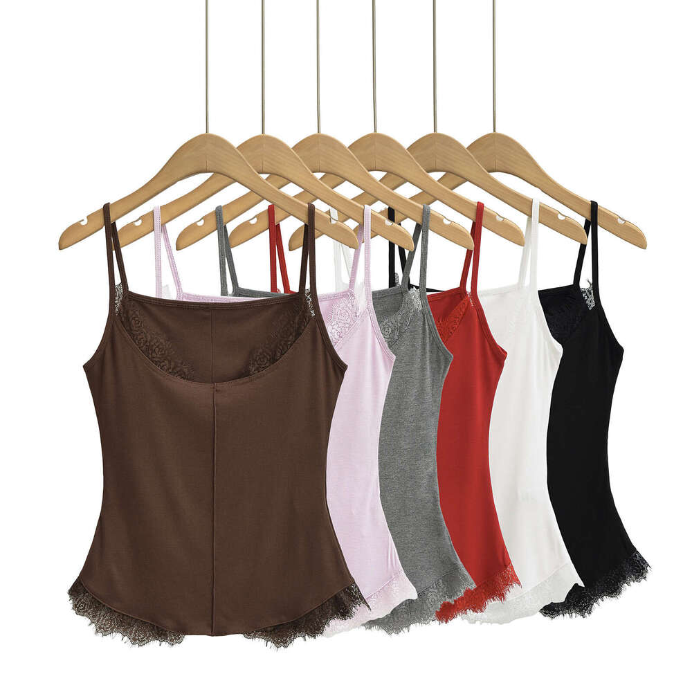Summer Hot Girl Sexy Slimming Lace Edge Round Neck Strap for Women Pure Desire Tight Sleeveless Tank Top 2024 Versatile New Trendy Clothing Ins