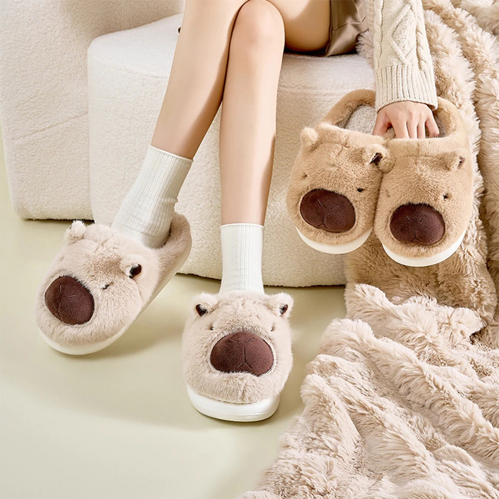 Cute Cartoon Capybara Plush Slippers Half Wrap Heel Home Soft Nonslip Warm Breathable Indoor Shoes Couple 241214
