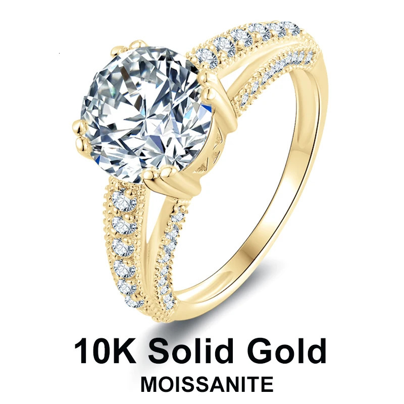 Lnngy Real 10K Yellow Gold Wedding Rings Round Cut 9mm 3ct Engagement Ring for Women Jewelry Gift Bijoux Bague 241213