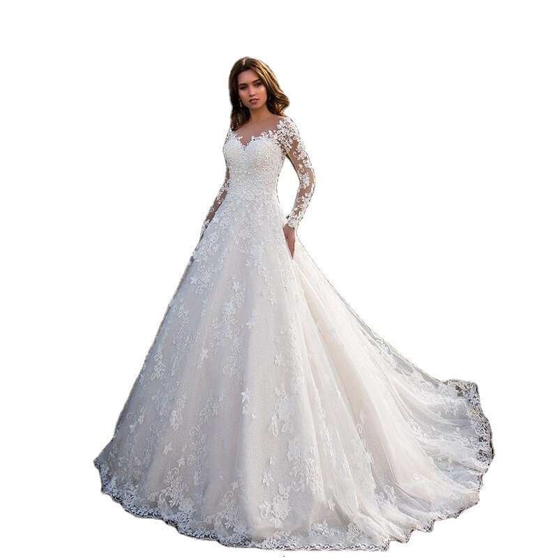 Spring New European And American Women's Sleeved One Shoulder Bridal Wedding Formal Dress, Long Skirt