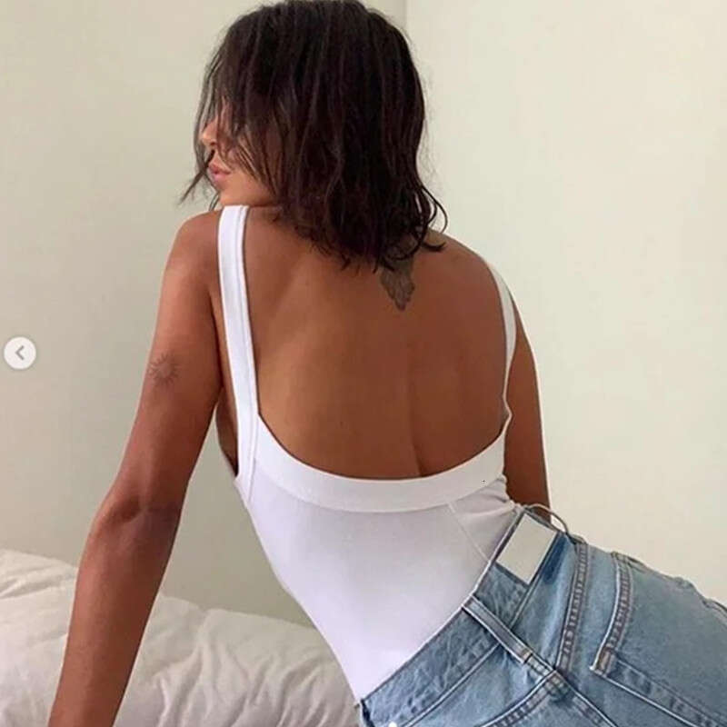European and American INS elastic slim sexy big backless solid color tank top women's summer wide edge tight bottom jumpsuit 2024 new casual vers