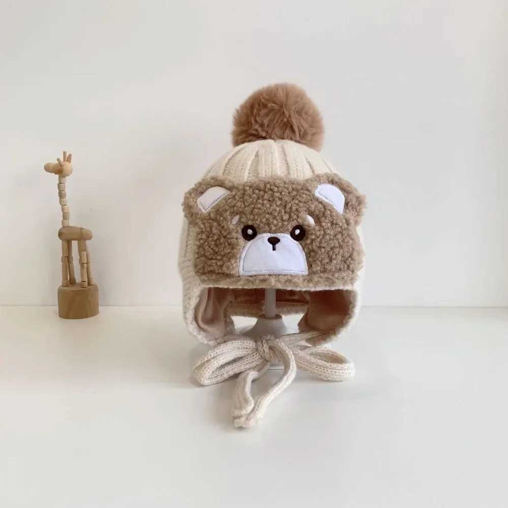 Bear baby earring cap artificial fur fluffy baby knitted beans suitable for boys and girls cold winter windproof warm ear cap W241213