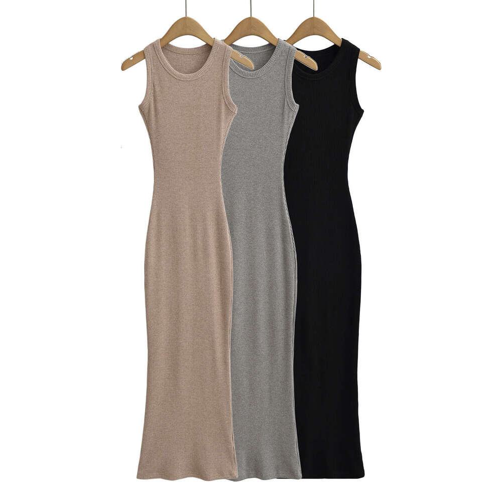Spring American Retro Slim Knitted Fishtail Long Skirt Sexy Elastic Tight Sleeveless Dress 2024 Versatile New Trendy Clothing Ins