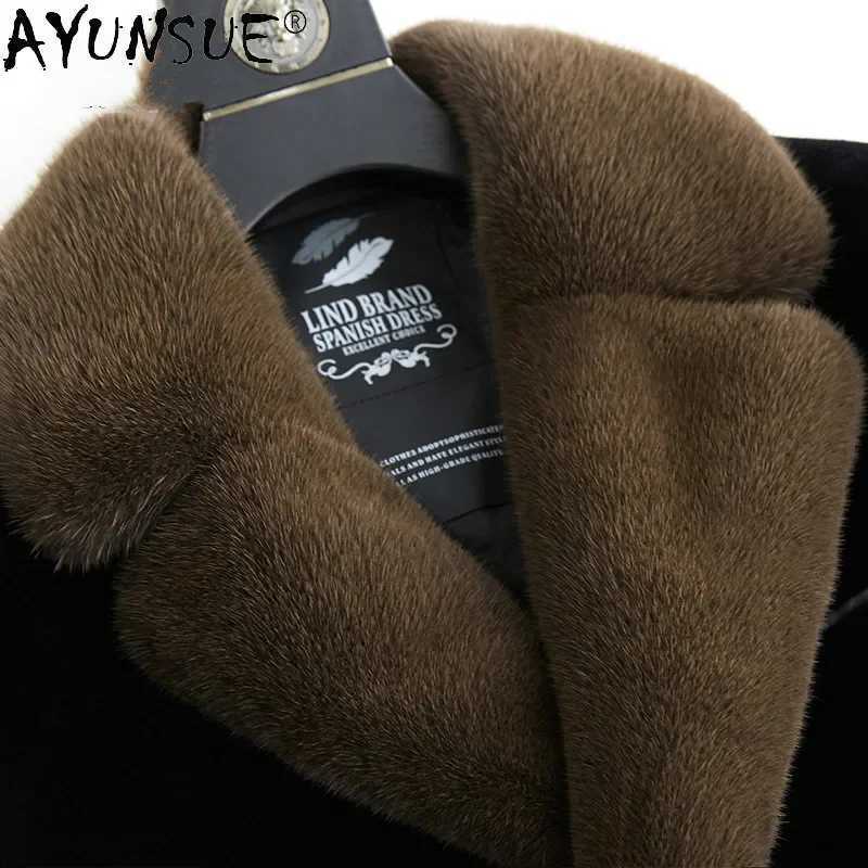 AYUNSUE Men Jacket 2020 Mens Clothing Thick Real Mink Fur Collar Coat 00% Wool Coats Men 90% Duck Down Jackets Fabric LXR764 W241213