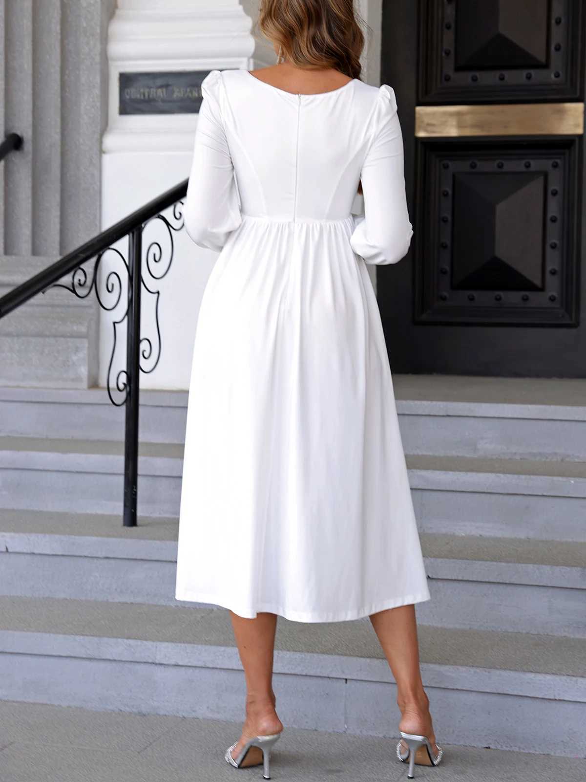 ItsRoya Simple Solid White Casual Materni Dress Long Sleeves With Pearl Women Photography Props Dress Ruched Pregnant ClothingXJ241213