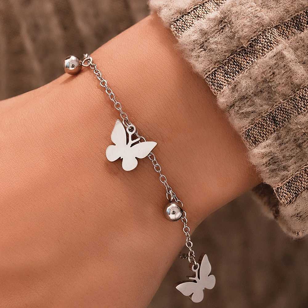 Stainl Steel Bracelet Elegance Temperament Butterfly Pendant Bead Chain Minimalist Mori Bracelet For Women Jewellery Gift NewXJ241214