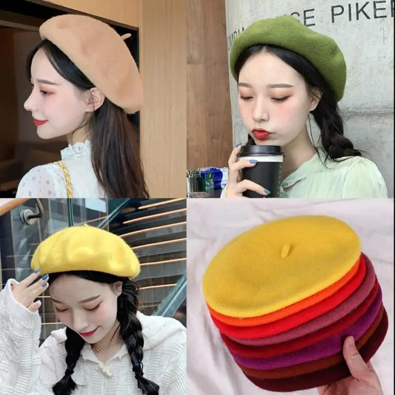 Winter hat womens beret painted autumn winter flat bottomed French artist girl retro warm casual 241210