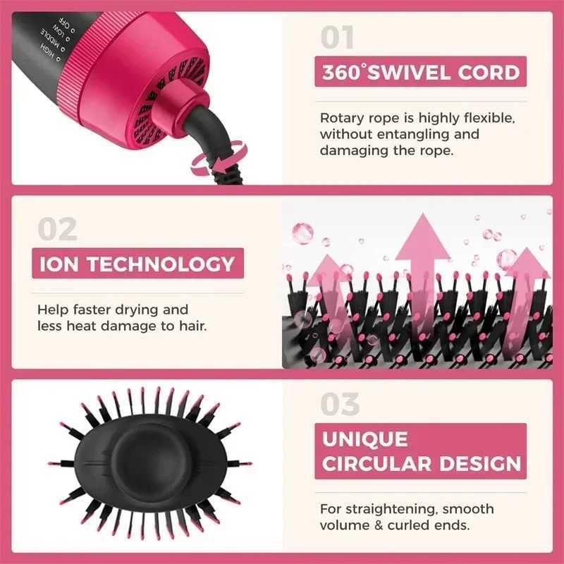 Hot air brush multifunctional hair dryer straightener hair curler comb replaceable hair salon styling device hair curler W241214