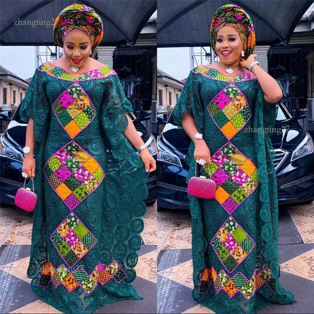 Ethnic Clothing MD Plus Size African Lace Dresses Elegant Women Traditional Dashiki Boubou Wedding Party Hippie Gown Turkey Wears For Ladies 230227