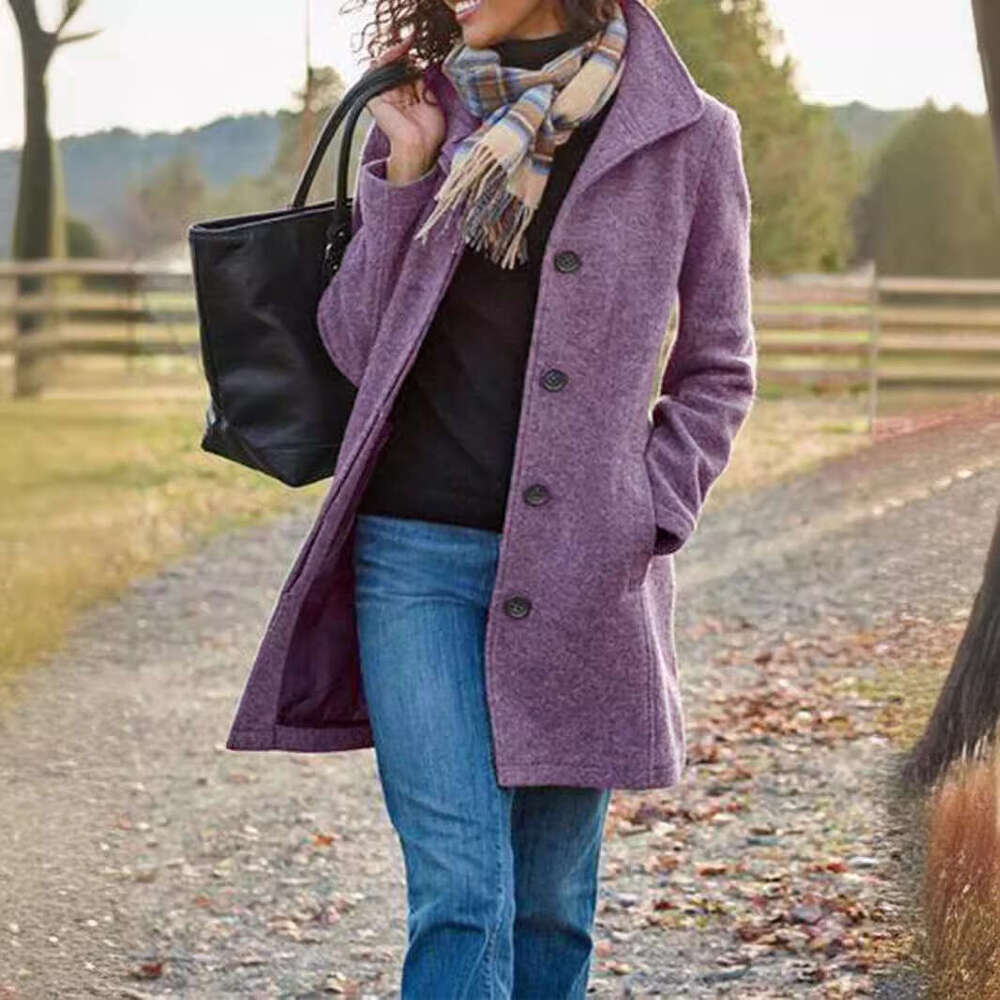 Autumn Winter New European And American Clothing Retro Medium Long Solid Color Woolen Coat Coat, Women's Fashionable Quality Classic