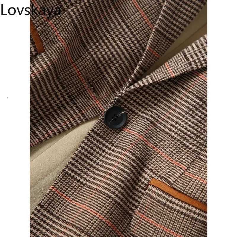 Long Sleeve Single Button Slim Jacket Coat For Autumn Winter Ladies Casual Coffee Plaid Blazer Women 241209