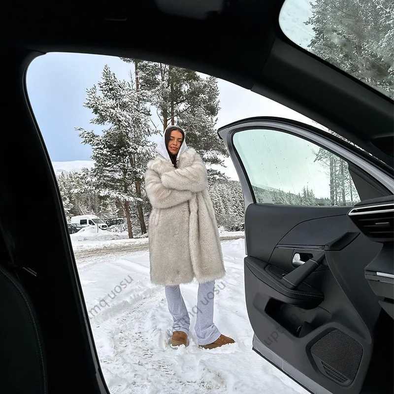 Luxury Fashion Brand Long Faux Fur Coat Women Winter Season Cozy Warm Outfits Fuzzy ic Vibe Parka Outwear vintage Jackets X241214