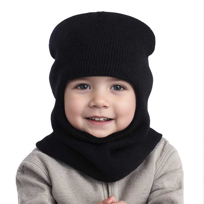 Winter Baby Balaclava Hat Warm Knitted Wool Bean Hat Scarf Integrated Childrens Ear Protection Hat Baby Neck Cap 1-7Y W241213