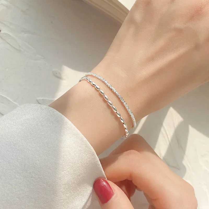 New Fashion Silver Colour Double Layer Bracelet Sparkling Exquisite Simple Women Bracelet Fine Jewelry AccoriesXJ241214