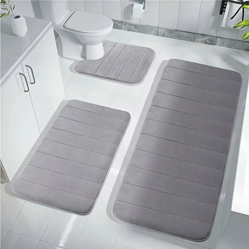 3Pc Sets Bath Mats Non Slip Memory Foam Bathroom Soft Rugs Water Absorption Dry Fast Bath Mat Machine Washable For Home Floor 241213