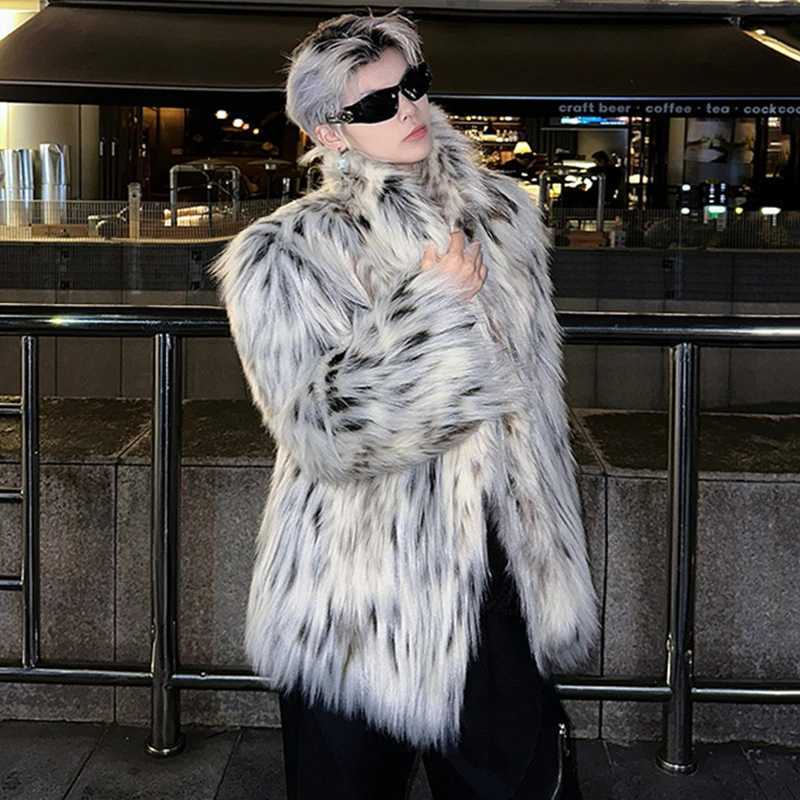 LZHEN trendy high-end fashion faux fur coat leopard personalized elegant casual windproof mens top new coat LZ7984 W241213