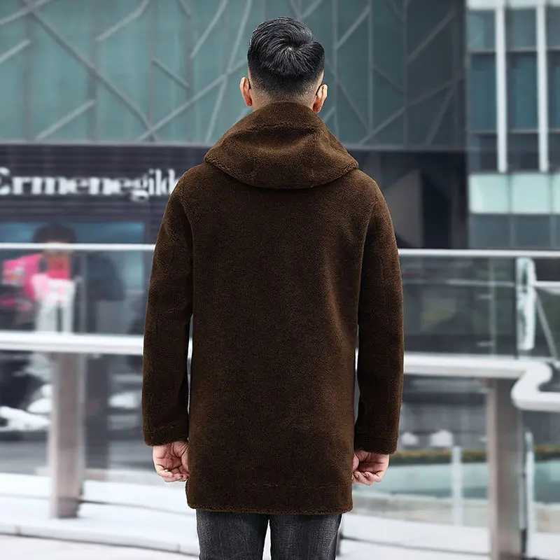 2023 Autumn Winter Mens New Authentic Sheepskin Coat Mens Fashion Ultra Thin Warm Jacket Mens Casual True Fur Hoodie W241213