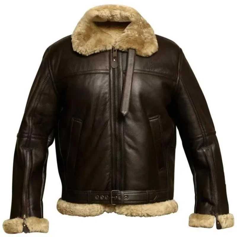 2023 mens thick leather jacket with fur and fur integrated synthetic fur leather jacket W241213