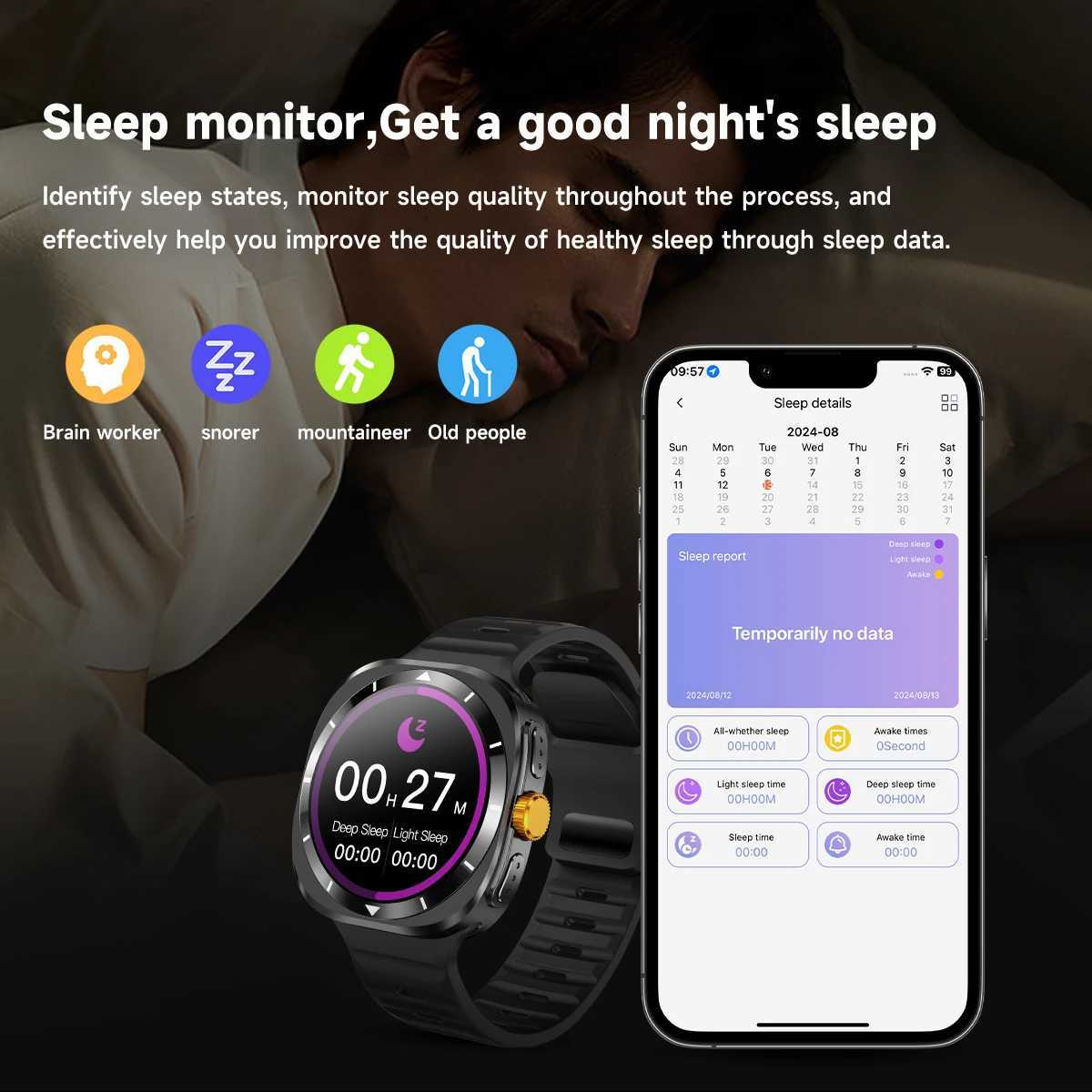 High Quality New 1.53-inch sports step count stopwatch sleep monitoring heart rate blood oxygen BT voice call smartwatch O241213