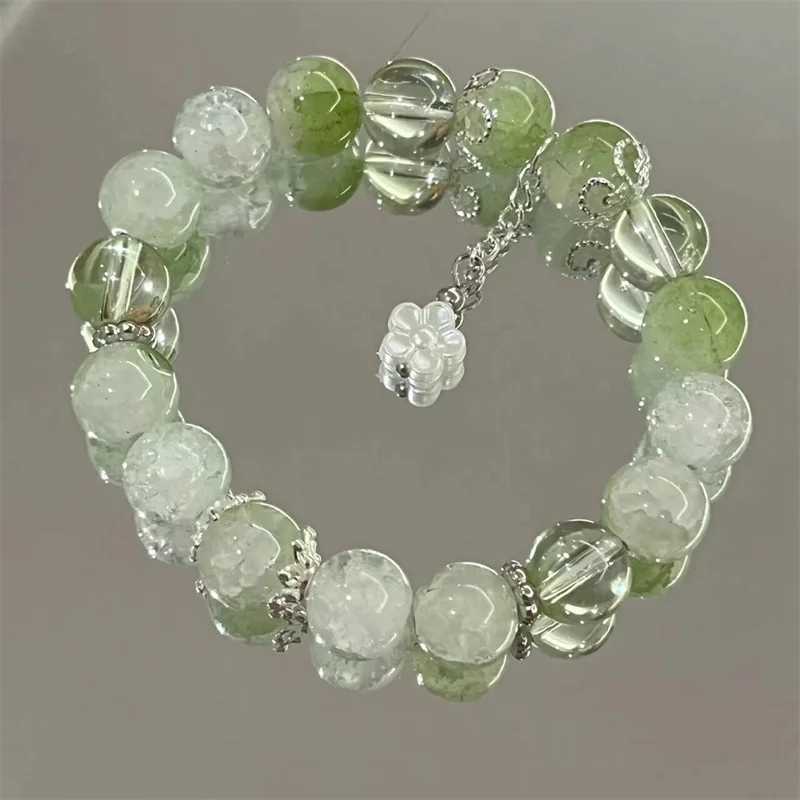 Korean Sweet Cute Flowers Pendant Beaded Bracelet For Women Green Crystal Glass Beaded Chain Bracelet Y2k Jewelry GiftsXJ241214