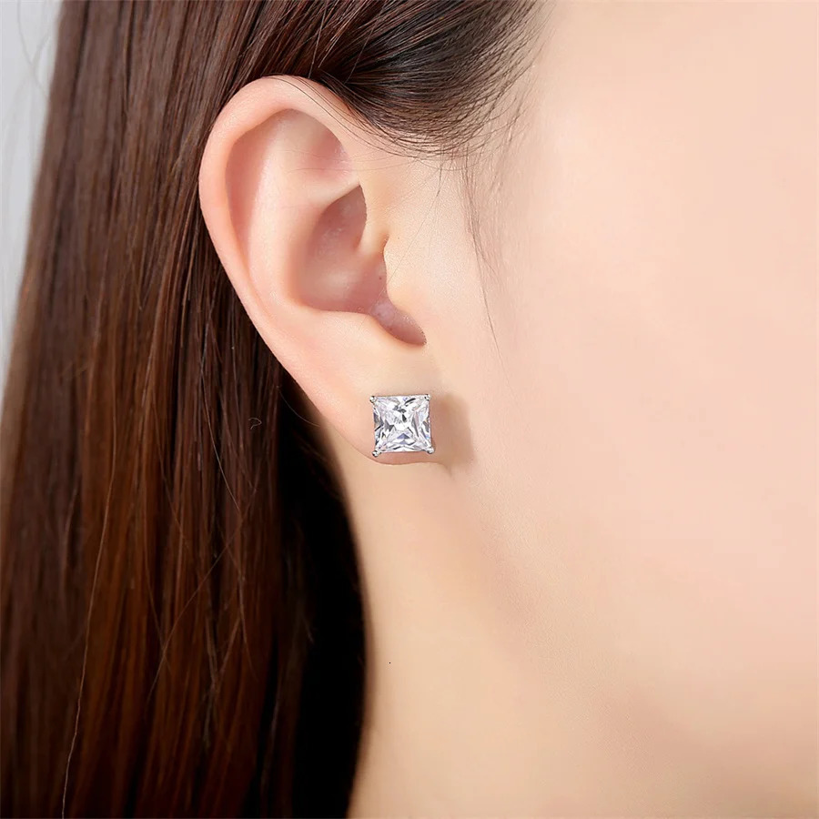 Tone 0.4-3ct Princess Cut Stud Earrings With Certificates For Women Men 925 Sterling Silver Jewelry 241214