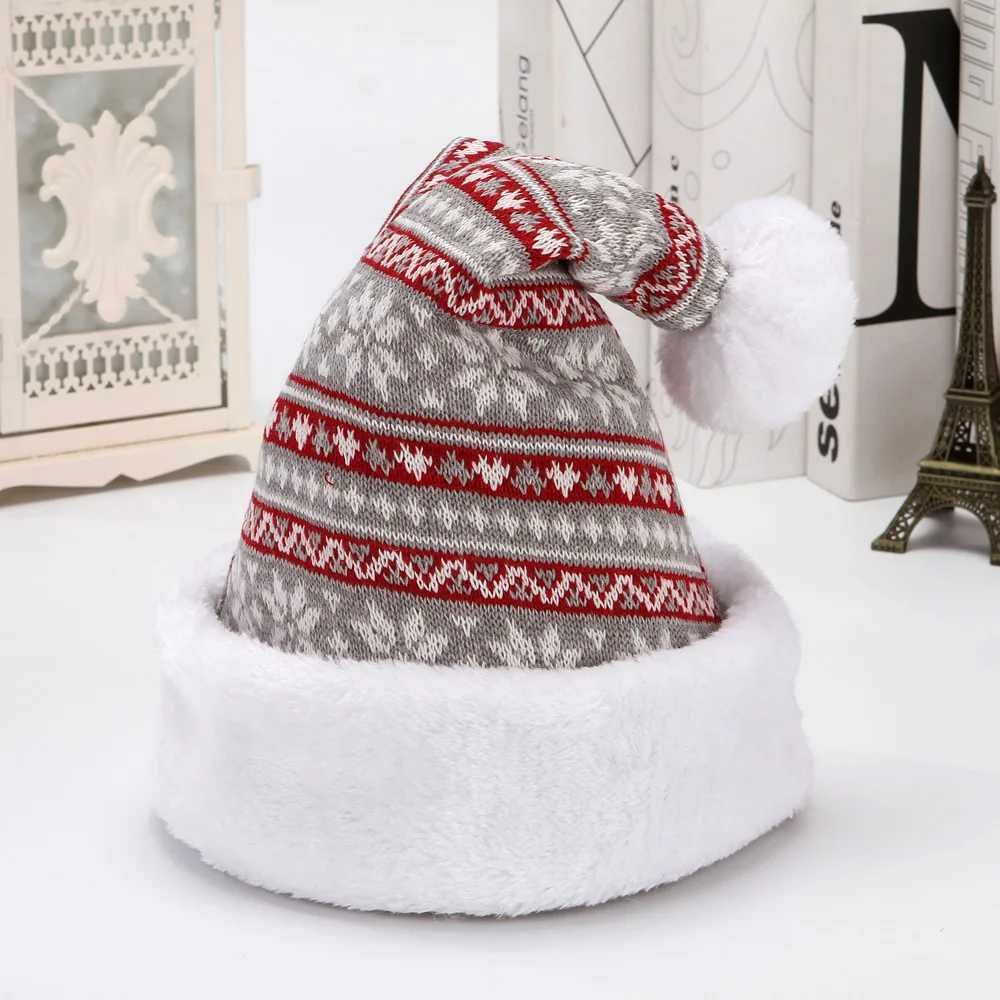 New Knitted Christmas Hat Cute Puff Adult Childrens Soft Pea Christmas Hat New Year Party Childrens Gift Navidad Natal Christmas Decoration W241213