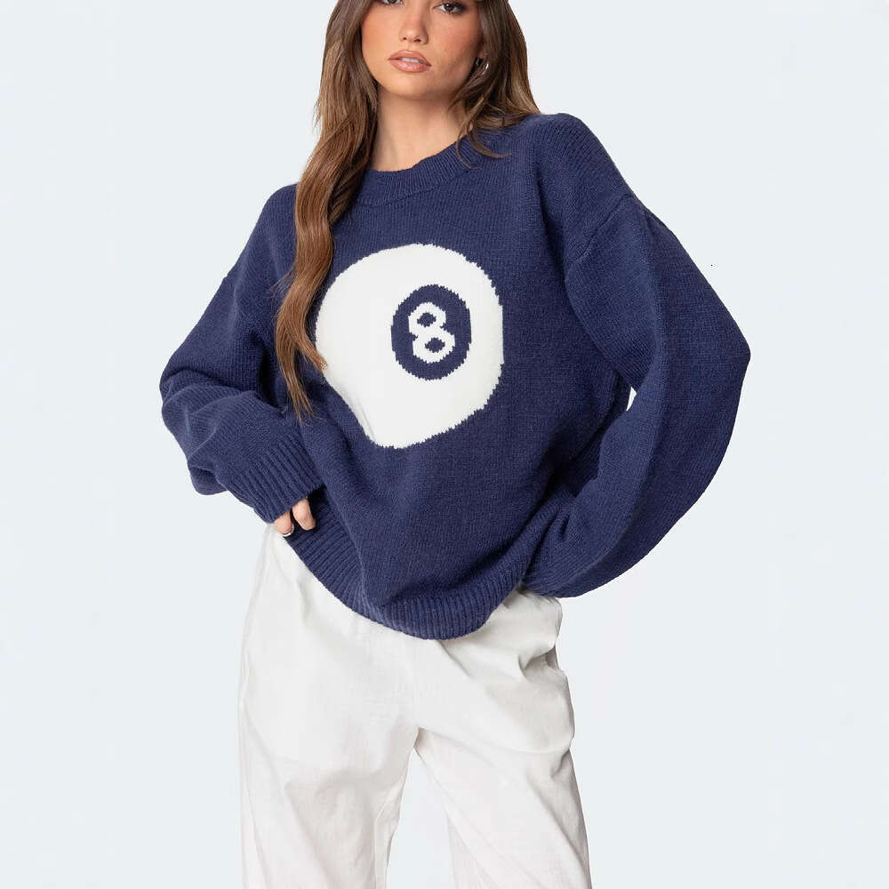 European American autumn and winter new women's loose round neck pullover jacquard knitted sweater for women