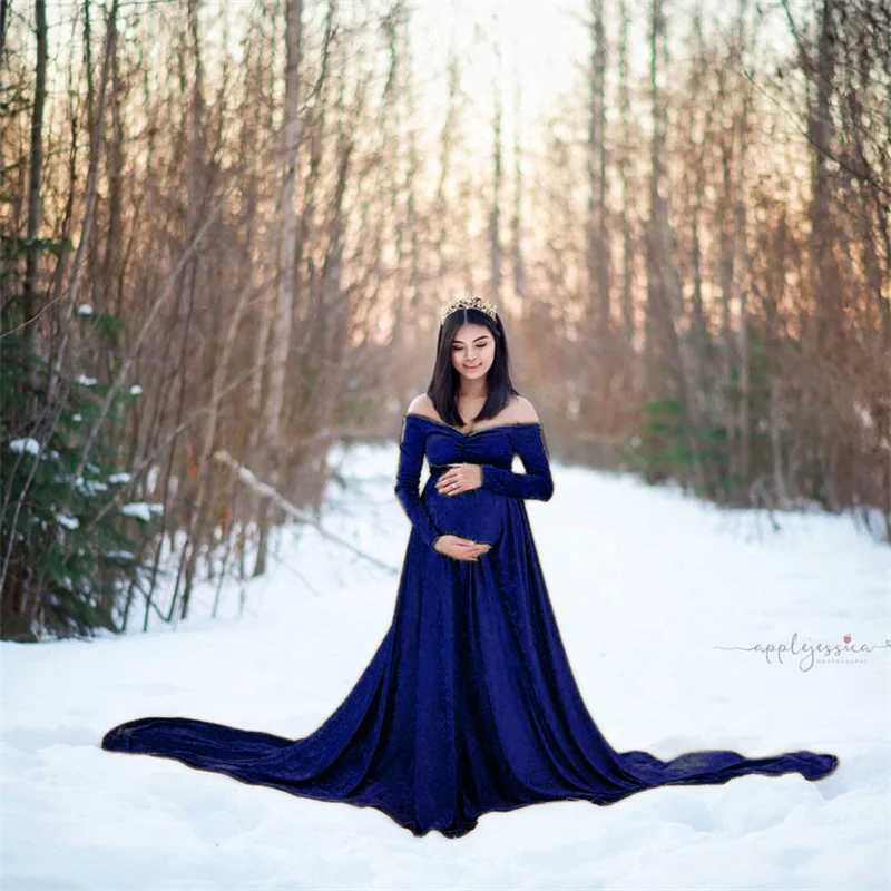 Pregnancy Tailor Gown Sexy Materni Dresses Photoshoot Long Sleeve Pregnant Women Dress Photography Props Loose ClothingXJ241213
