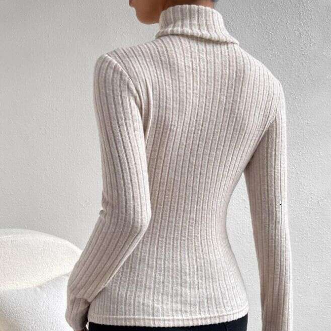 2023 Autumn/Winter High Collar Long Sleeve Knitted Bottom Shirt Women, Versatile, Slim Fit, Pit Strips, Fleece Top for Women