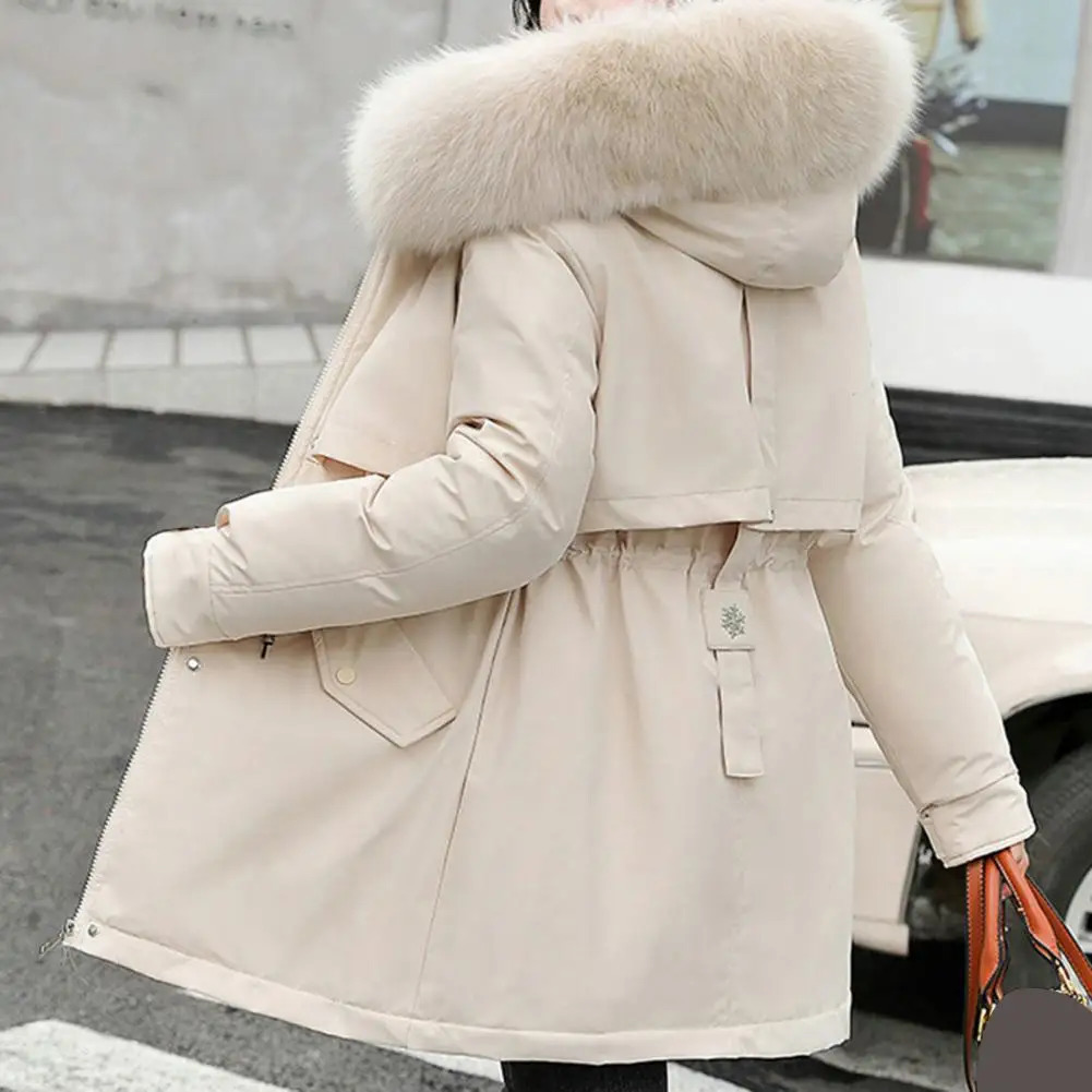 Womens hooded winter jacket with faux fur collar warm and stylish zipper clre suitable for autumn 241212