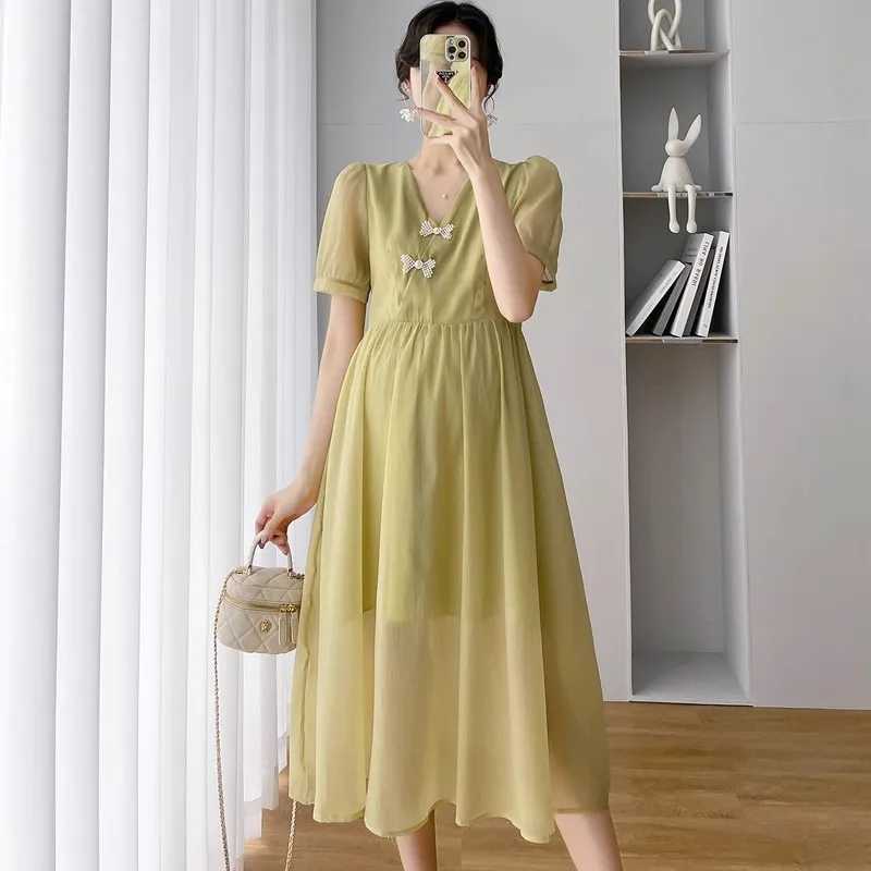 Materni Dresses Summer Clothes for Pregnant Women Fashion Chinoiserie Sle Fitting Long Womens Casual Pregnancy ClothingXJ241213