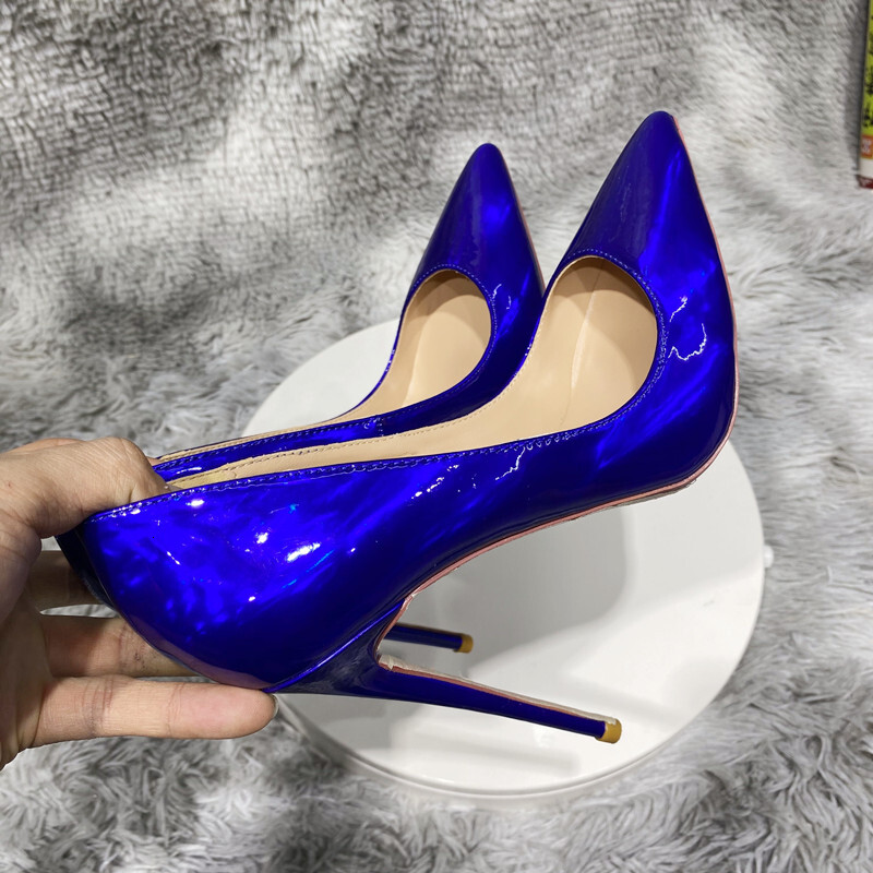 Noenname_Null-Women's Valentine's Day Laser Blue Heels, Shiny Stripper High Heels For Wedding