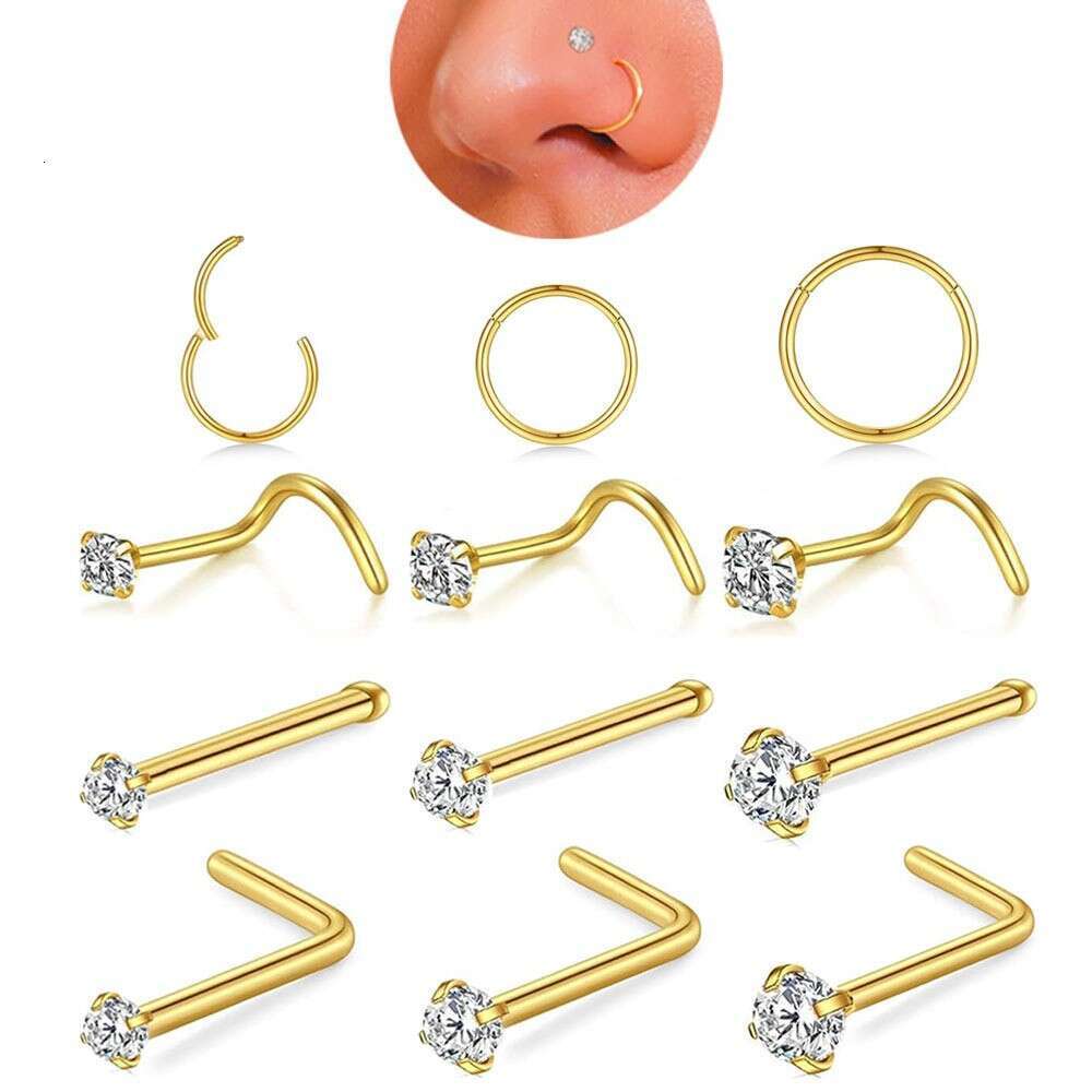 LALAVARA Fashion Nose Studs Nose Rings 12-Piece 30-Piece 24-Piece Set Stainless Steel Ear Studs Piercing Jewelry Nose Accessories