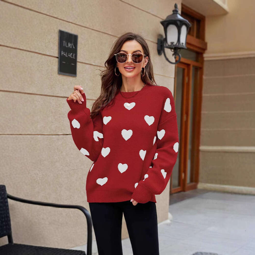 2025 European and American Valentine's Day love pullover women's knitted versatile casual loose sweater for women