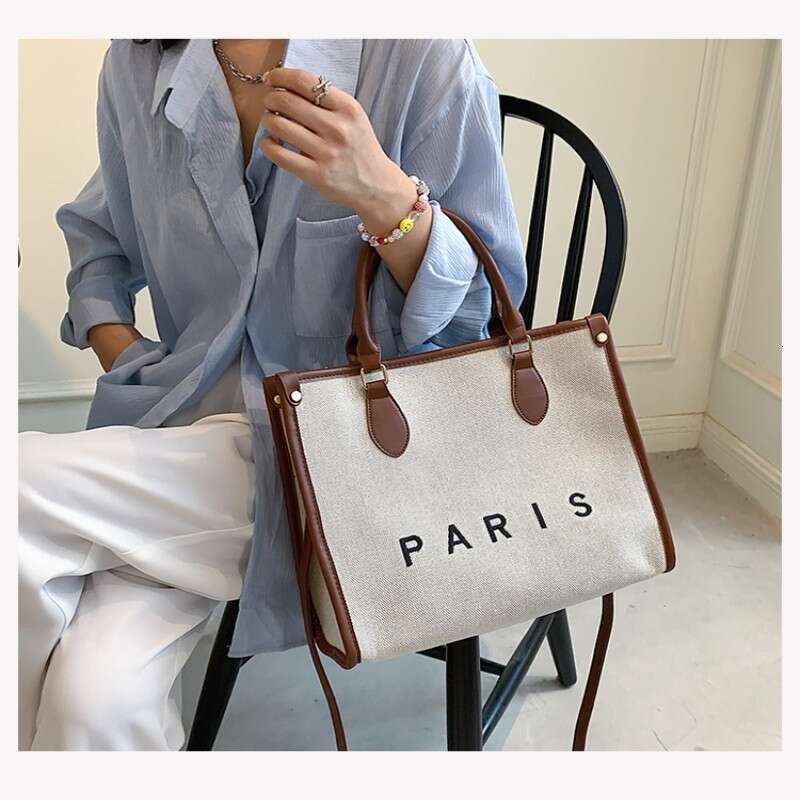 Large Capacity Handbag For Women's Cross-Border Foreign Trade, New Canvas Printed Letter Fashion Trend Single Shoulder Crossbody Bag